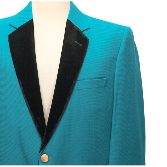Mens Blazer Turquoise Wool Velvet Formal Tuxedo Jacket Wedding Sport Coat 44R - Picture 4 of 8